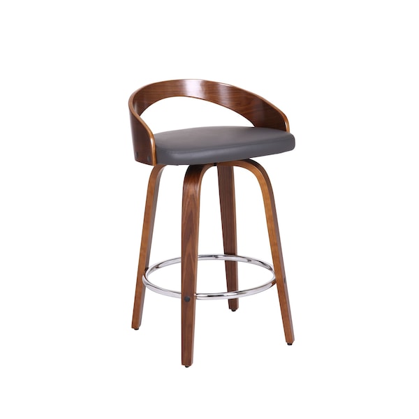 Armen Living Sonia 26" Counter Height Swivel Gray Faux Leather and Walnut Wood Bar Stool LCSOBAGRWA26 - main